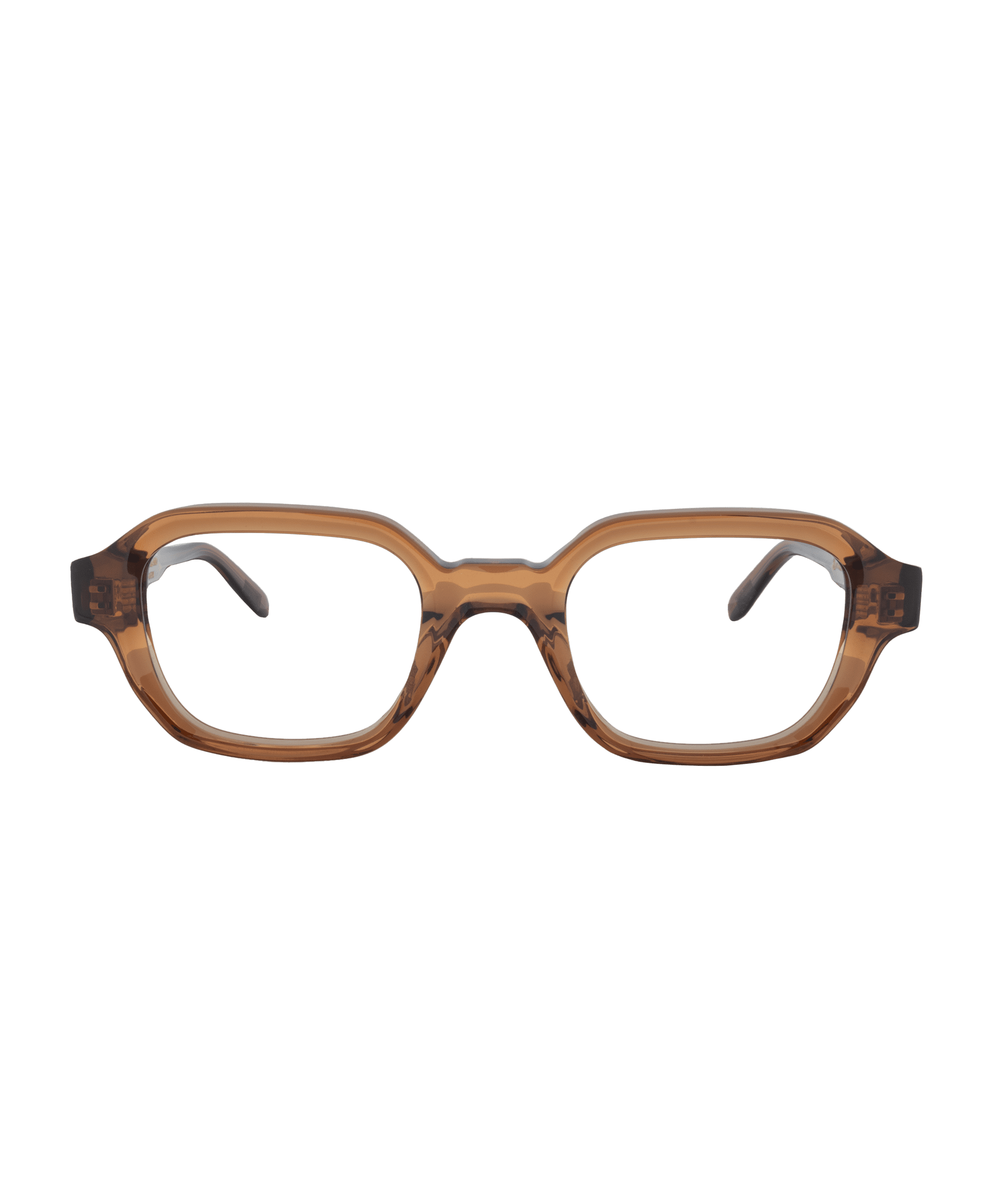 Brown, rectangular eyeglass frames with a thick, acetate design from Vu, lunetterie à Montréal—offering le plus grand inventaire de montures à Montréal—viewed from the front against a plain white background.