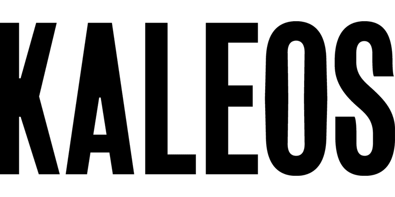 The word KALEOS is written in bold, black, uppercase letters on a light gray background, representing Vu, le plus grand inventaire de montures à Montréal.