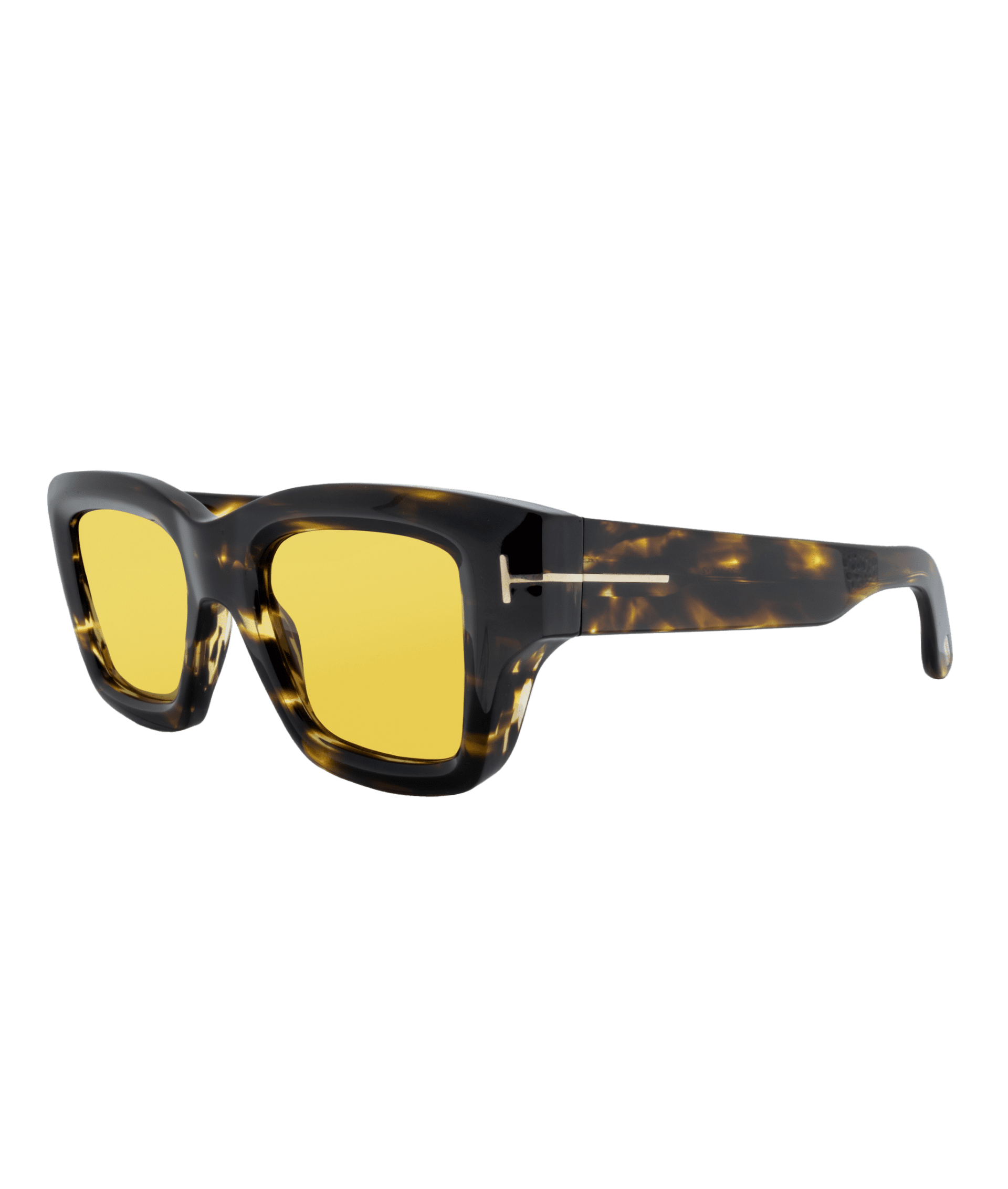 Cette interprétation moderne de la forme carrée, apporte une touche audacieuse à ce style intemporel. Les verres jaunes et la monture tortoise brillante sont accompagnés de branches élégantes.