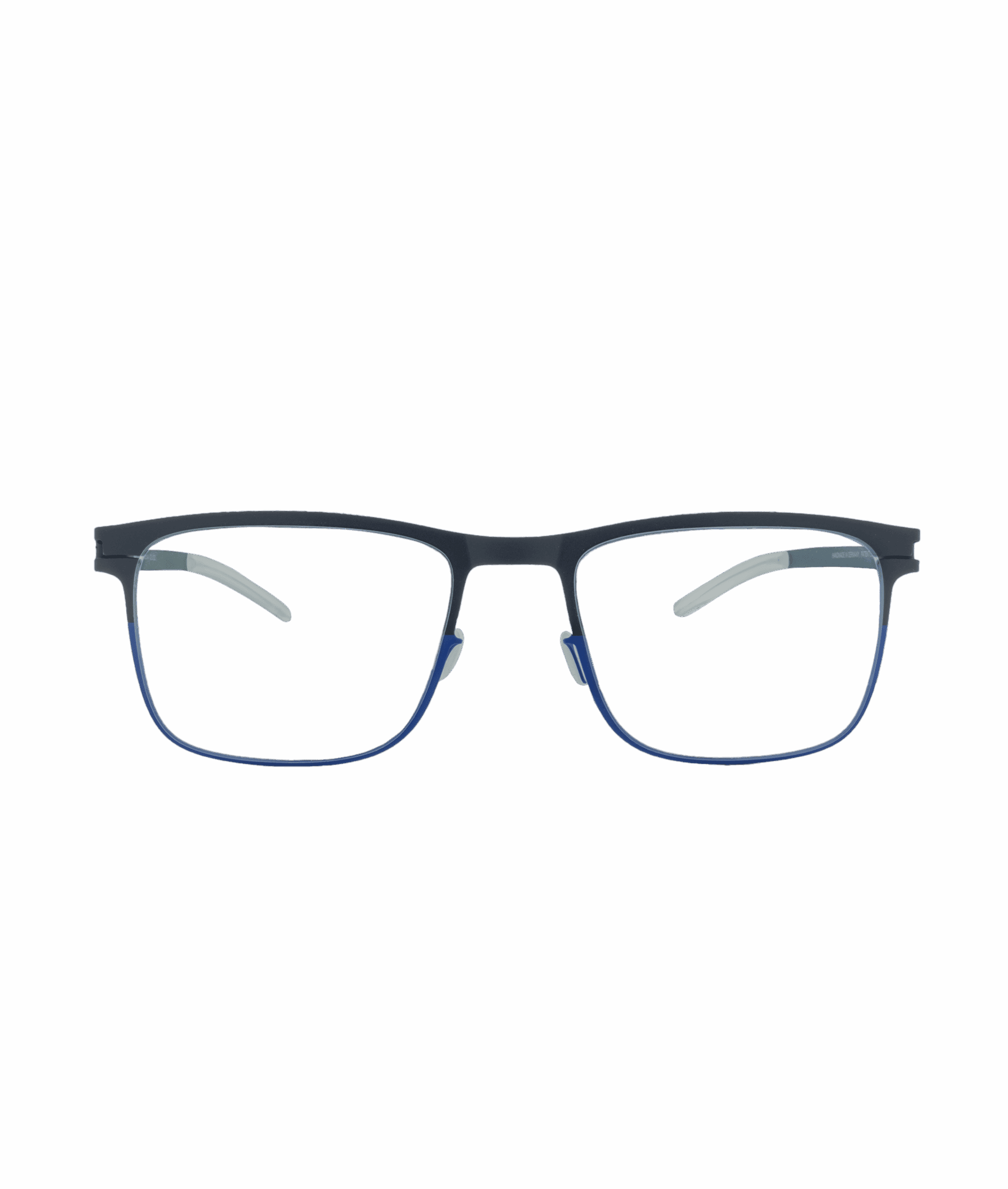 The ARMIN eyeglasses feature rectangular, thin dark blue frames and clear lenses, displayed against a plain white background. Explore this style and more at Vu, la lunetterie à Montréal avec le plus grand inventaire de montures.