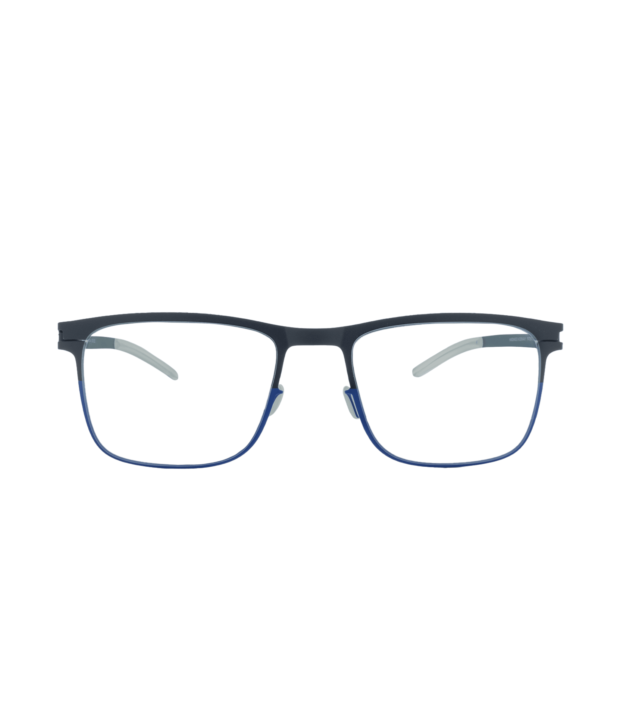 The ARMIN eyeglasses feature rectangular, thin dark blue frames and clear lenses, displayed against a plain white background. Explore this style and more at Vu, la lunetterie à Montréal avec le plus grand inventaire de montures.