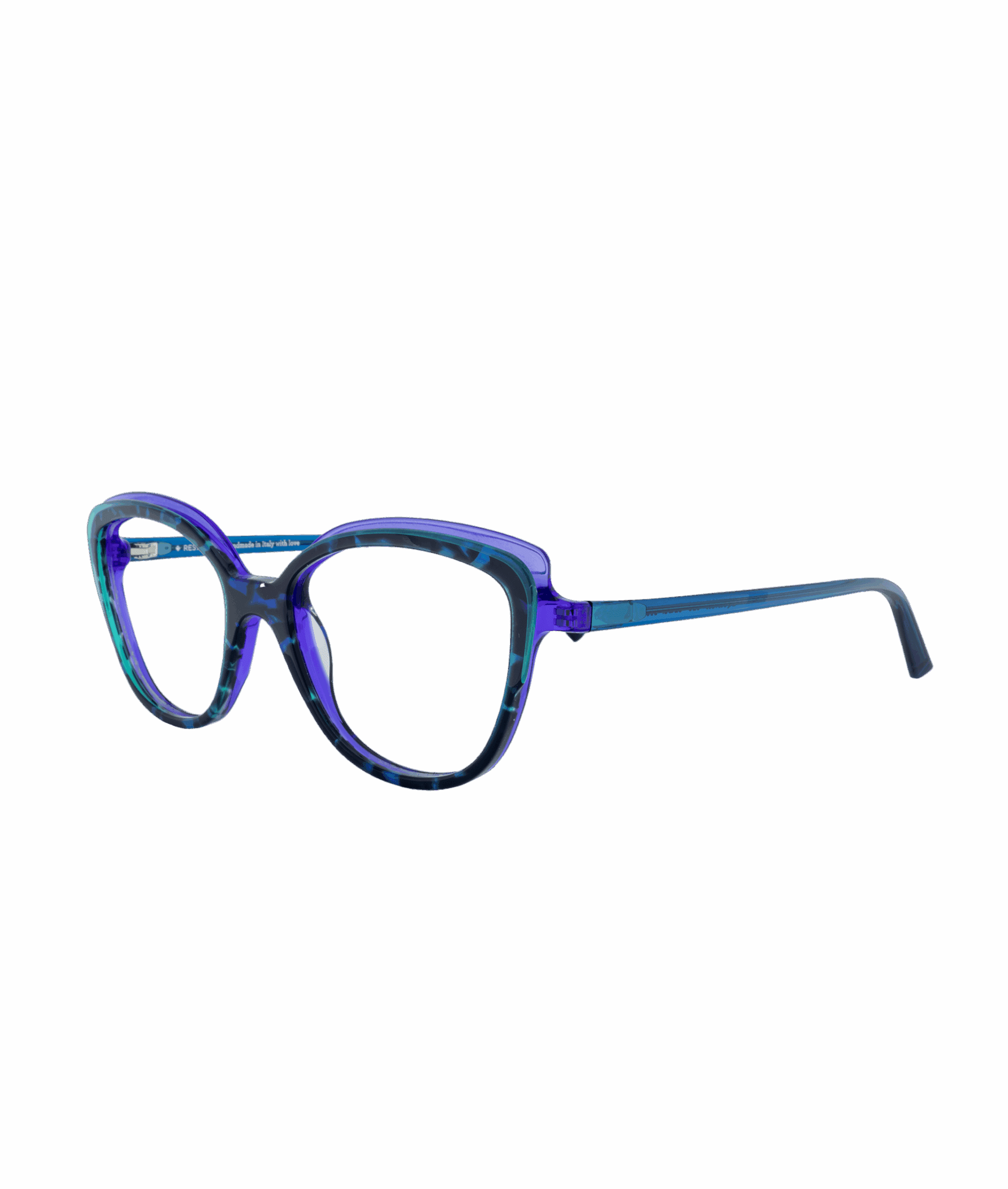 The Eclipses collection, inspired by the astronomical event where a celestial body blocks the light of a star, features cat-eye designed glasses. With their elegant purple-blue hue and modern lines, they embody a contemporary and feminine aesthetic.