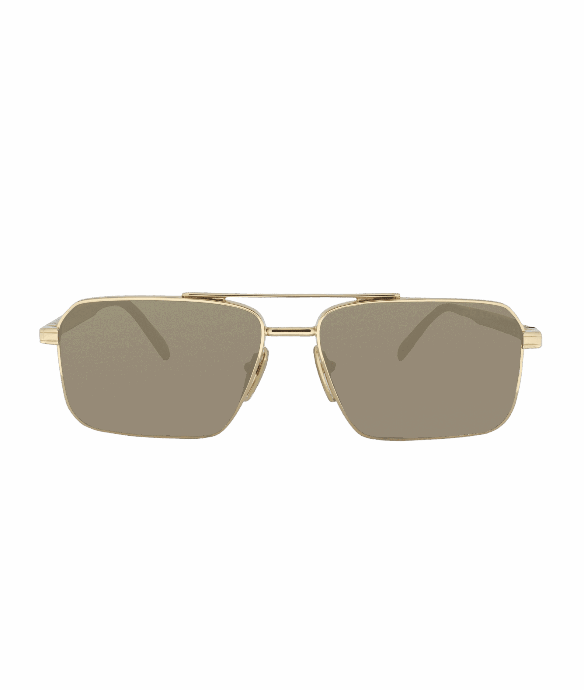Gold-framed rectangular A57S sunglasses with brown-tinted lenses, viewed from the front on a white background. Découvrez ce modèle et plus chez Vu, le plus grand inventaire de montures à Montréal.