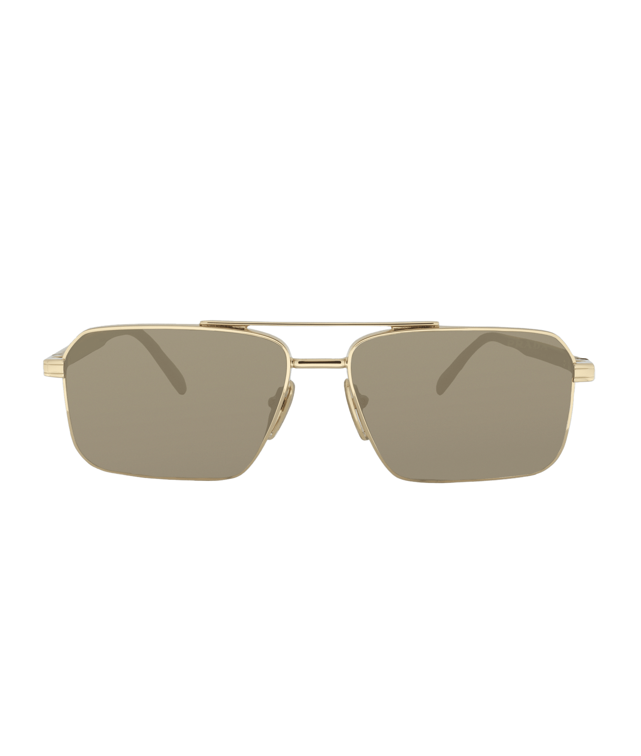 Gold-framed rectangular A57S sunglasses with brown-tinted lenses, viewed from the front on a white background. Découvrez ce modèle et plus chez Vu, le plus grand inventaire de montures à Montréal.