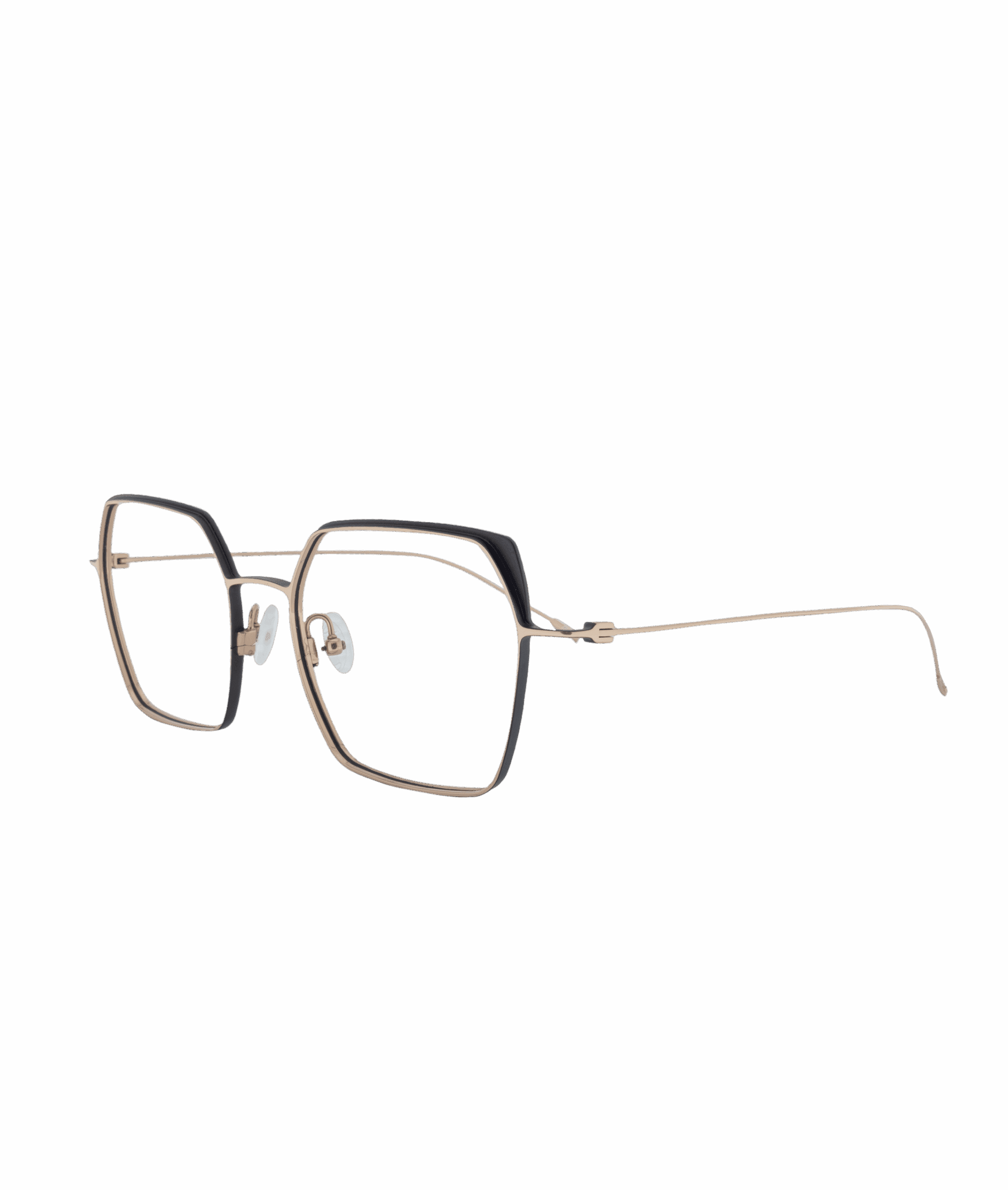 The Strak A29 frame features an oversized square shape with a thin and lightweight structure. Its gold color is enhanced by a subtle black outline at the top, creating an elegant and modern look.