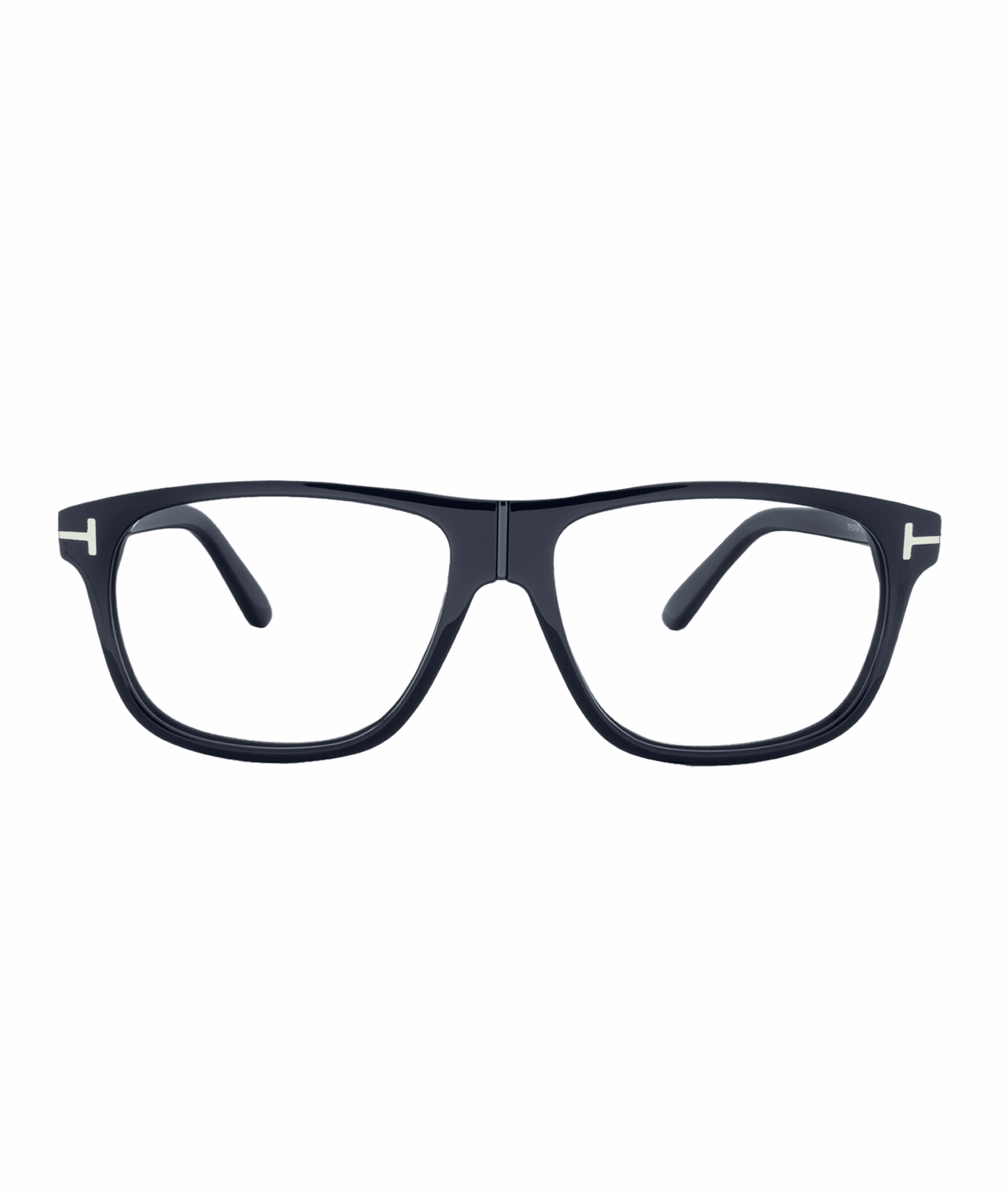 Black rectangular eyeglasses with thick frames, displayed against a plain white background and viewed from the front. The arms are slightly curved, and there are small metallic accents on the hinges—available at Vu, le plus grand inventaire de montures à Montréal.