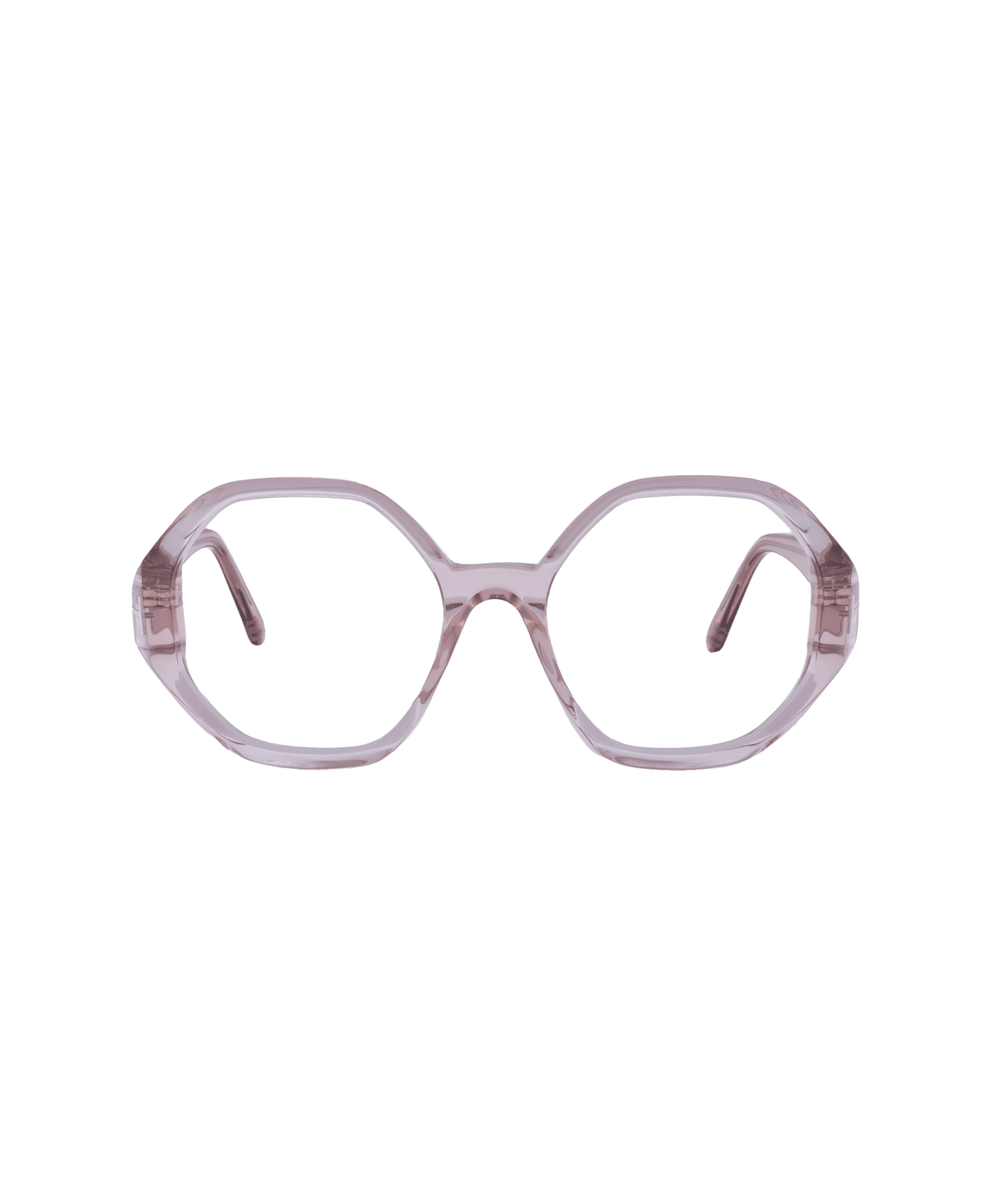 The 5967B is a pair of translucent, light purple eyeglasses with geometric octagonal frames from La lunetterie VU à Montréal, shown on a white background.