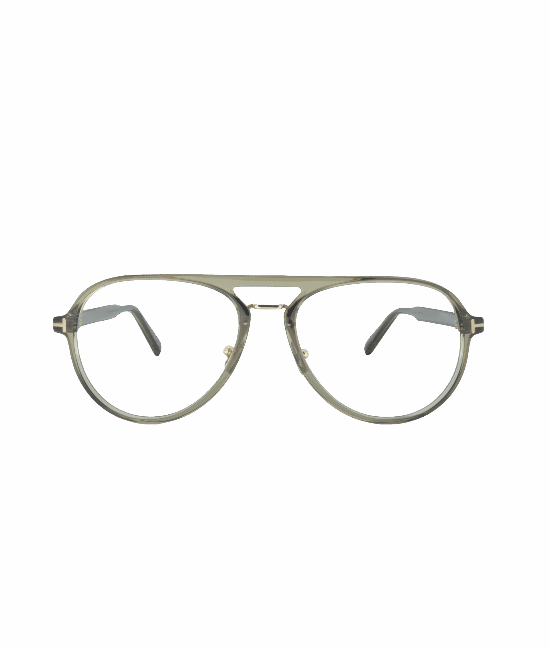 The 5981B clear prescription eyeglasses feature a thin, light greenish frame with black temple tips. Shown front-facing on a white background, they are available at La lunetterie VU in Montréal.