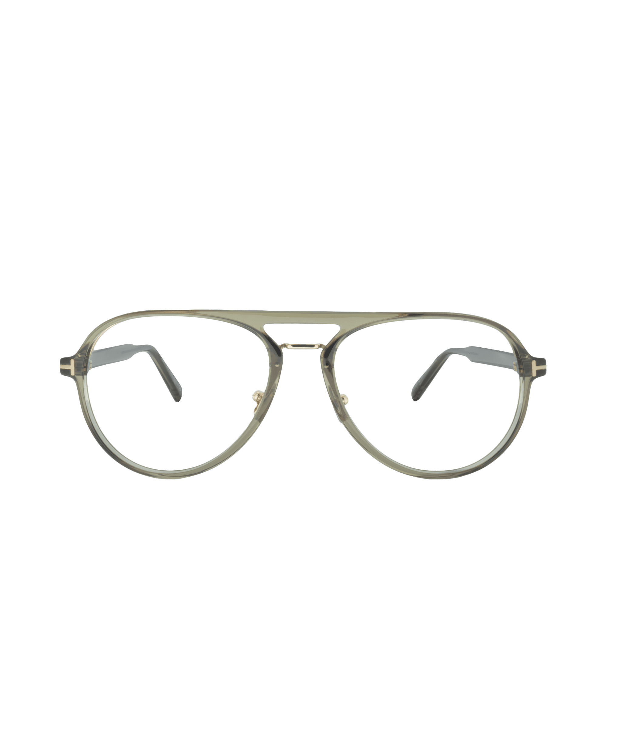 The 5981B clear prescription eyeglasses feature a thin, light greenish frame with black temple tips. Shown front-facing on a white background, they are available at La lunetterie VU in Montréal.