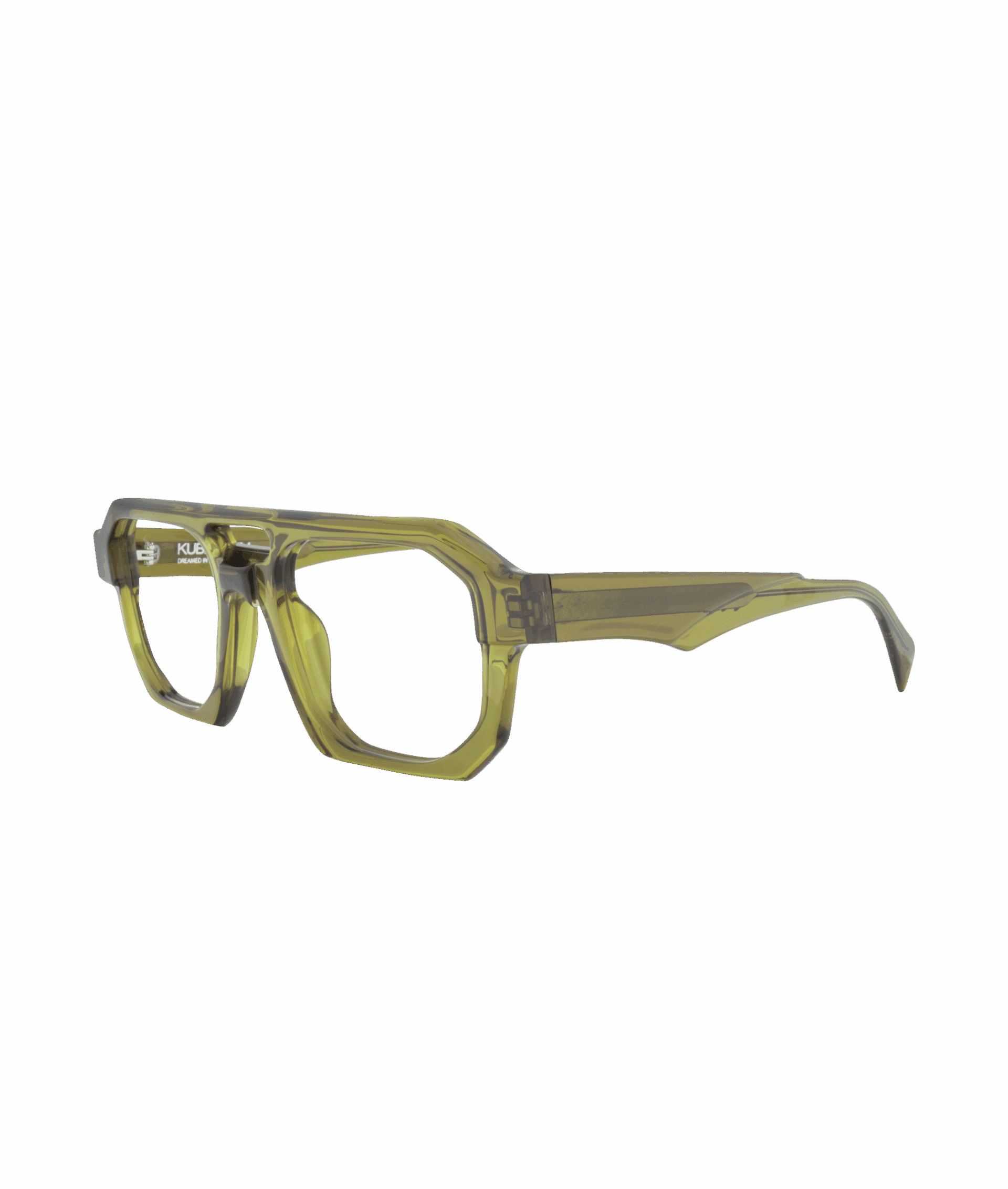 This aviator frame stands out with its iconic shape and olive green color. The subtle and deep olive hue adds a natural and timeless touch, while remaining modern and distinctly unique.