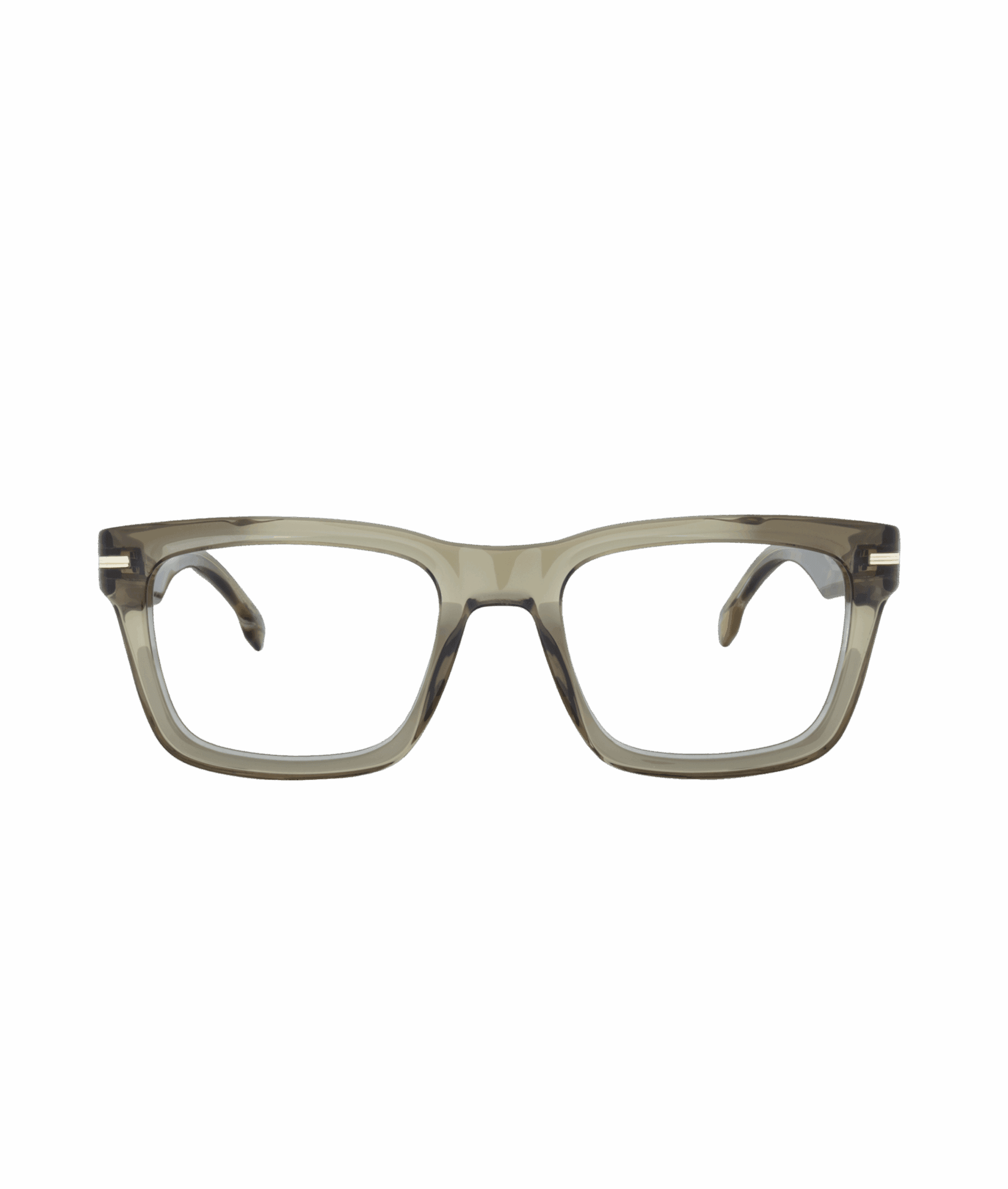 Rectangular eyeglasses, model 1720, with translucent grayish-brown frames shown front-facing on a white background. Discover modern style at La lunetterie VU à Montréal.