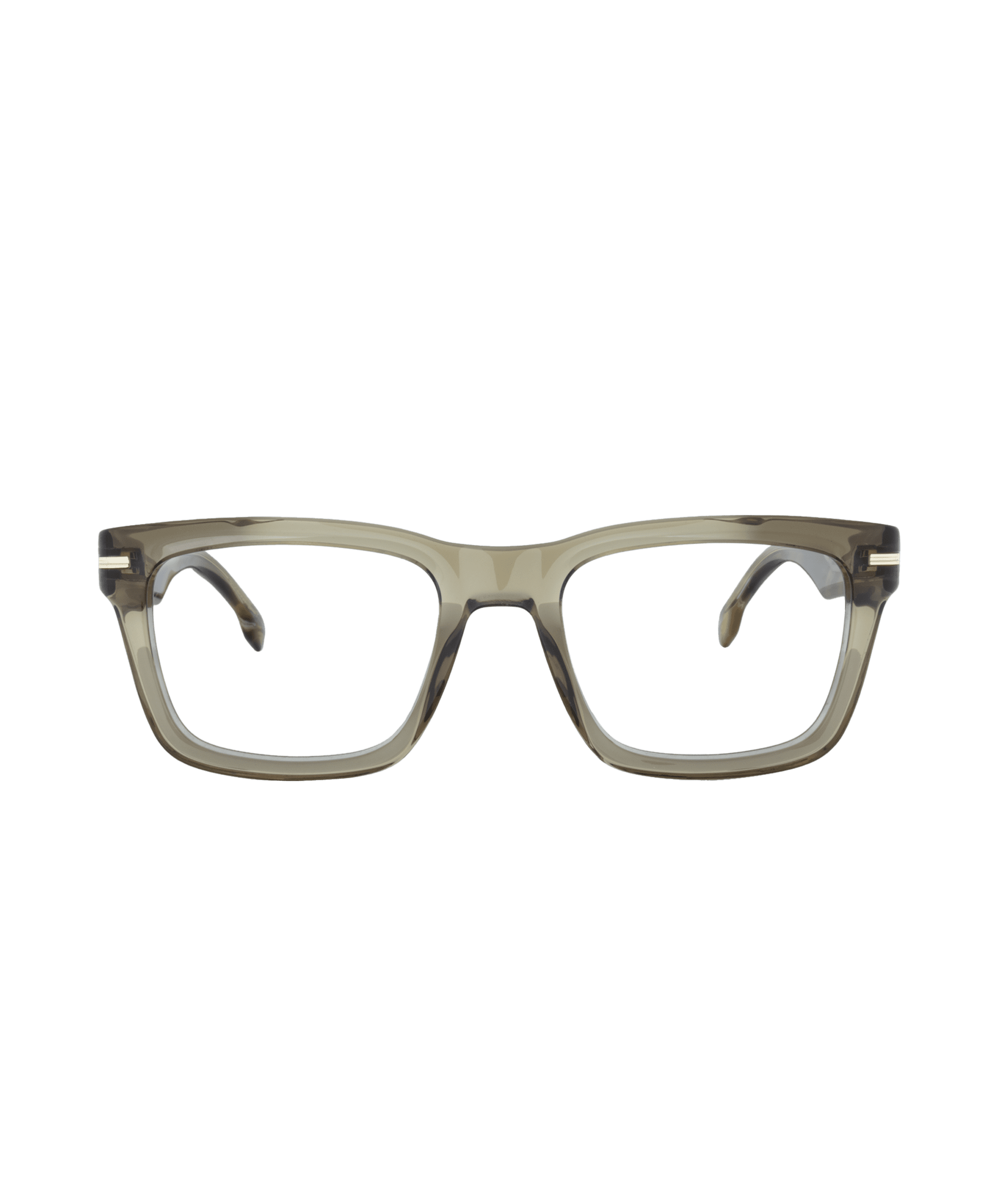 Rectangular eyeglasses, model 1720, with translucent grayish-brown frames shown front-facing on a white background. Discover modern style at La lunetterie VU à Montréal.