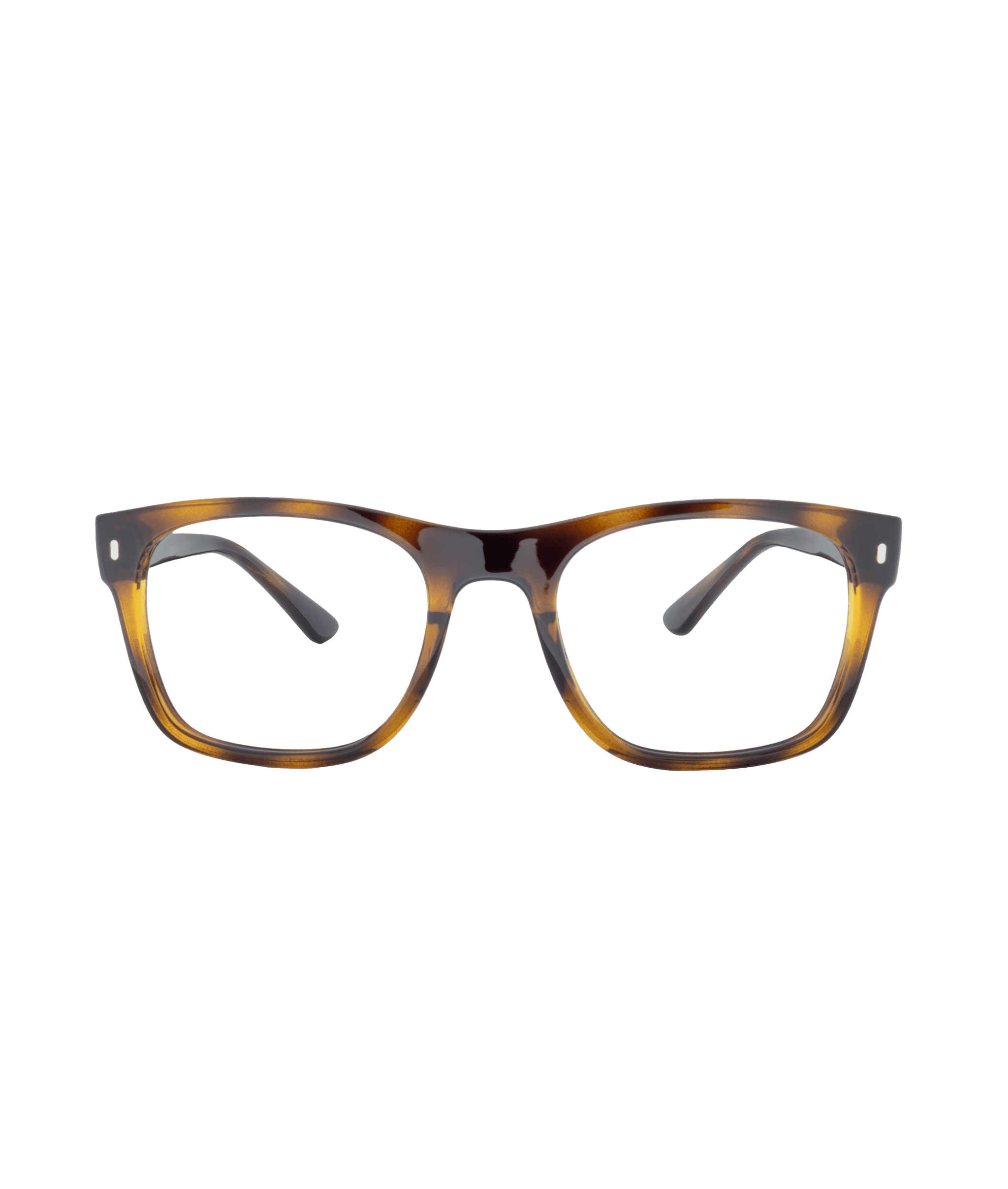 A pair of eyeglasses with rectangular lenses and a brown tortoiseshell frame, from La lunetterie VU à Montréal, shown facing forward on a white background.