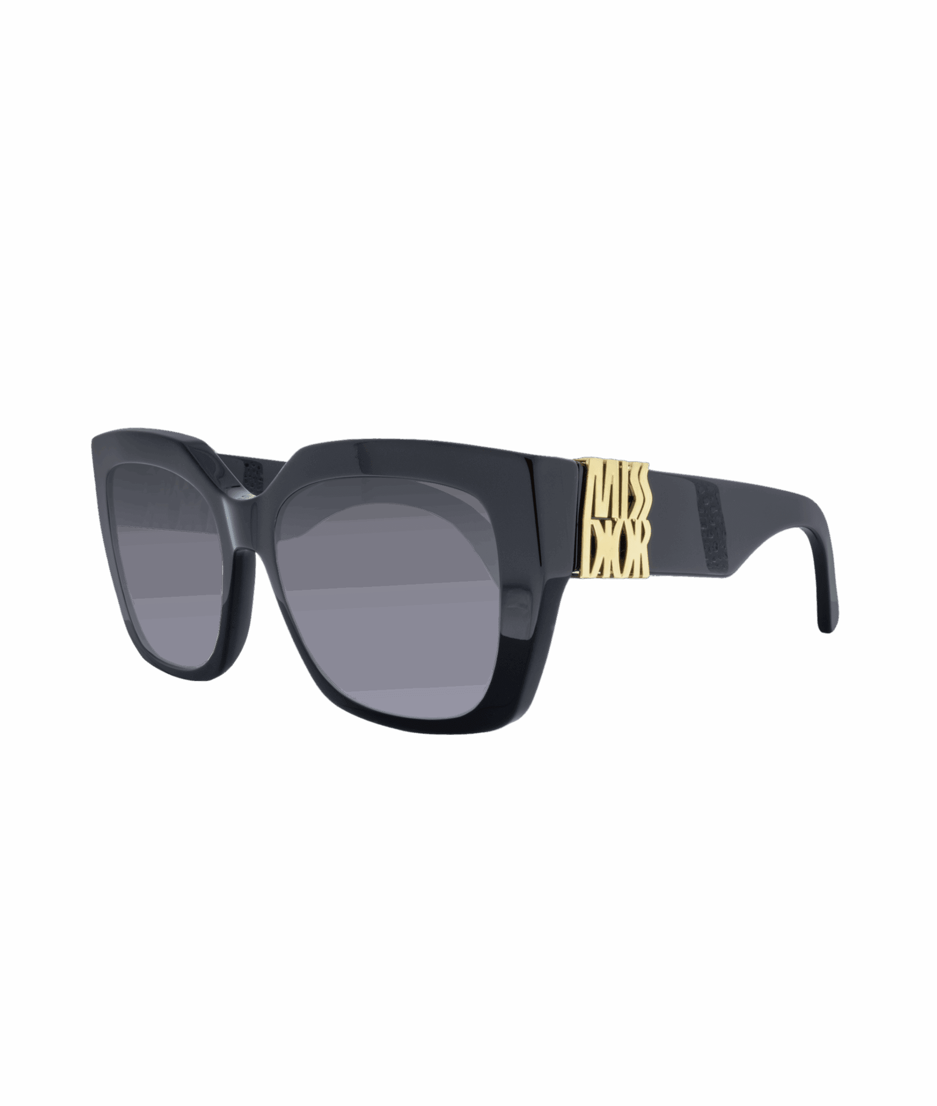 A sculptural oversized square in glossy black acetate, accented with a sparkling Miss Dior logo on the temples. These glasses don’t whisper—they make a bold, sophisticated statement, embodying pure presence and refinement.