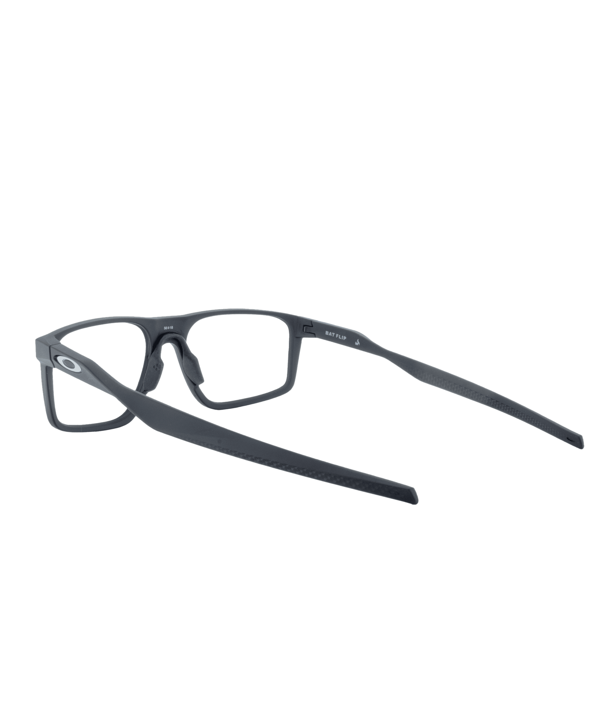 Une paire de lunettes rectangulaires noires BATFLIP avec de longues branches droites et le logo Oakley sur un côté, sur fond blanc. Disponible à la lunetterie VU à Montréal.