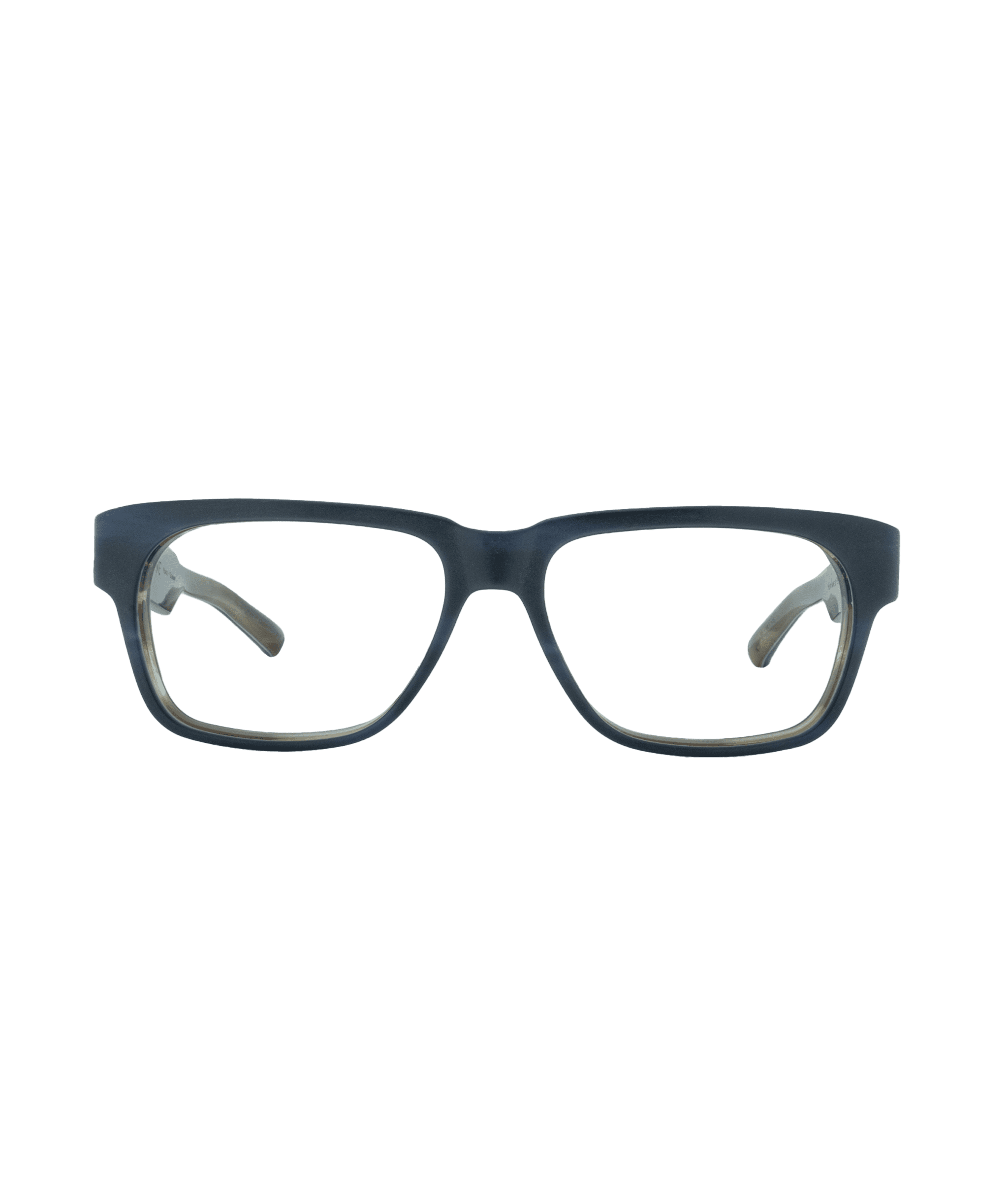 A pair of black rectangular eyeglasses with clear lenses, shown from the front against a plain white background.