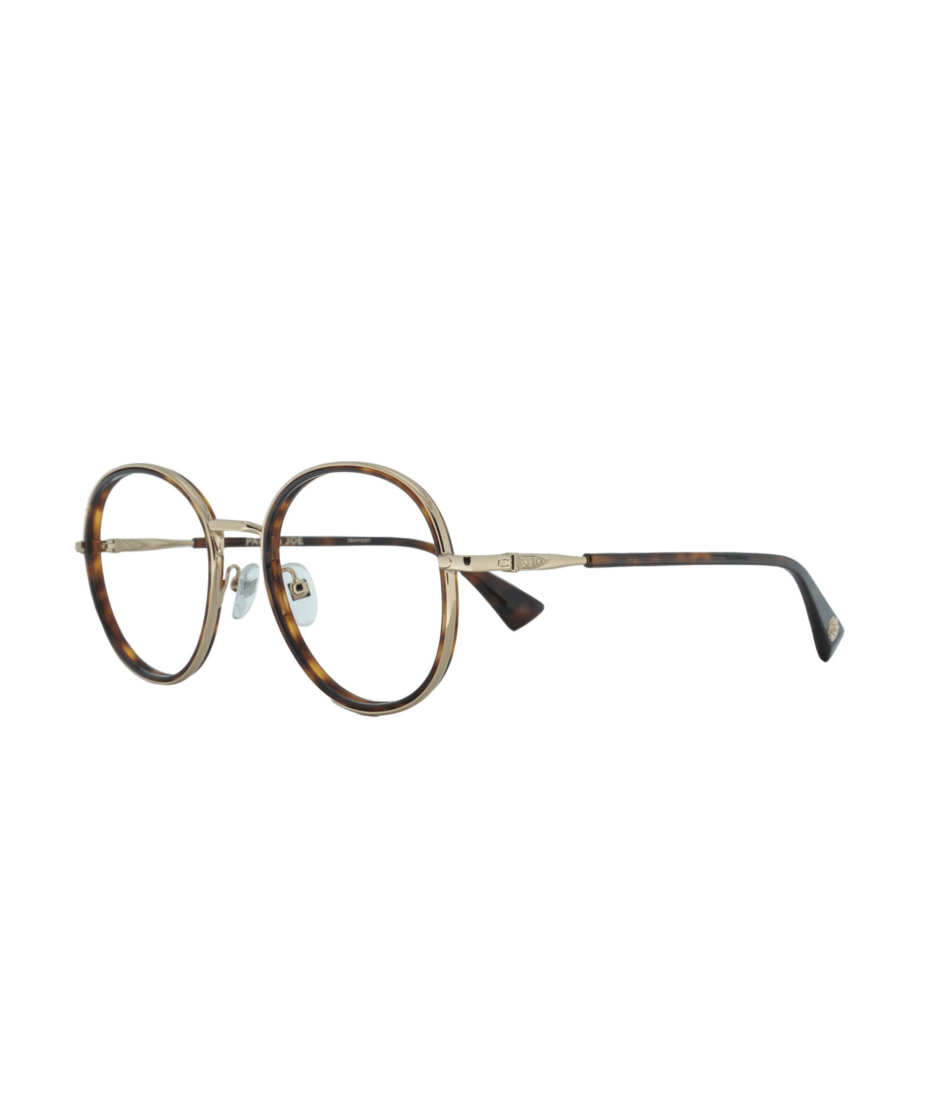 Elegance lies in the details. This fine, classic round frame shines with a timeless color duo, blending gold and brown, accented by a beautiful tortoise outline for a modern touch. A delicate gold flower on the temple tips adds a subtle, refined signature to the design.